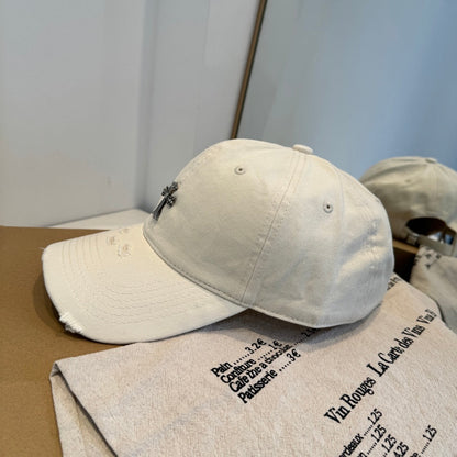 Chrome Hearts Cross Metal Badge Distressed Baseball Cap