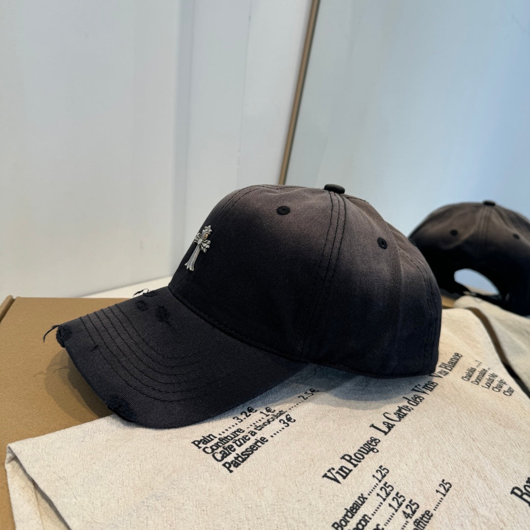 Chrome Hearts Black Washed, Distressed Baseball Cap