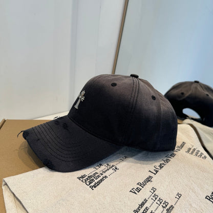 Chrome Hearts Black Washed, Distressed Baseball Cap