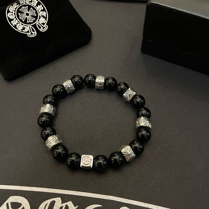 Chrome Hearts Black Onyx Beaded Bracelet