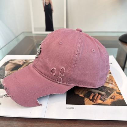 Chrome Hearts Pink Washed, Distressed, and Ripped Baseball Cap