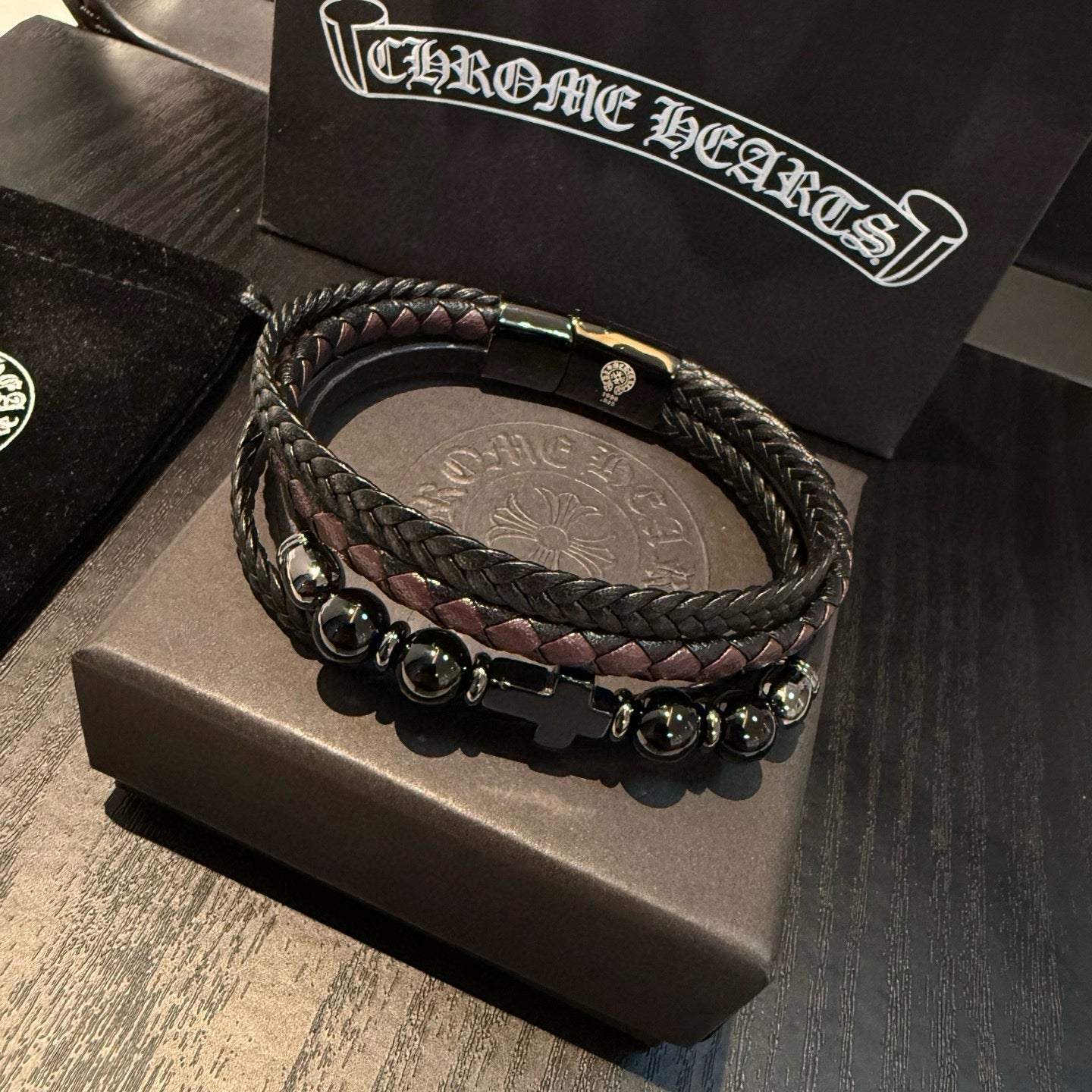Chrome Hearts' Classic Black Leather Cord Bracelet