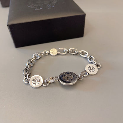 Chrome Hearts 925 Silver Round-Tag Beaded Bracelet