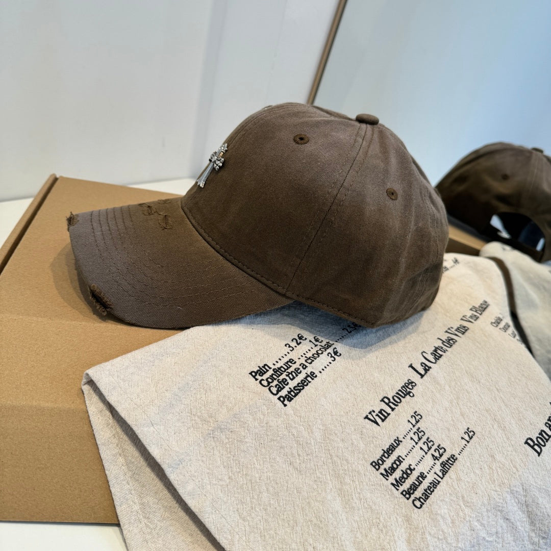 Chrome Hearts Brown Washed, Distressed Baseball Cap