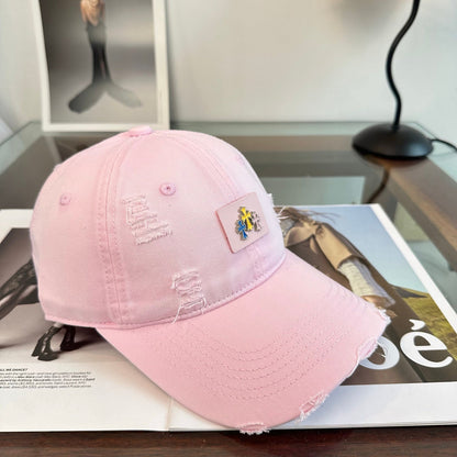 Chrome Hearts Pink Distressed Ripped Baseball Cap