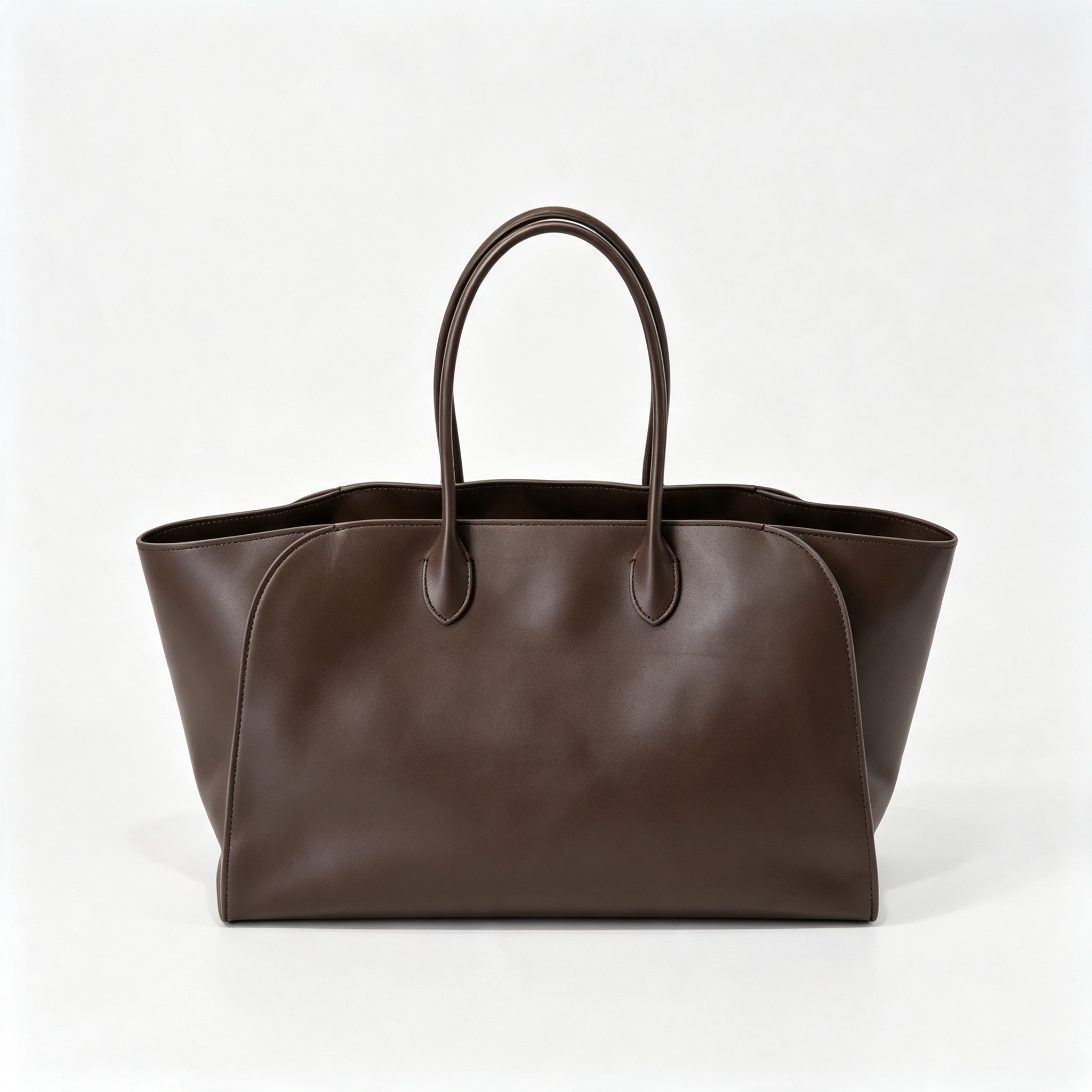 The Row Marlo 12 Leather Tote Bag | 43cm Smooth Calfskin Large Handbag | Dark Brown Structured Commuter Tote