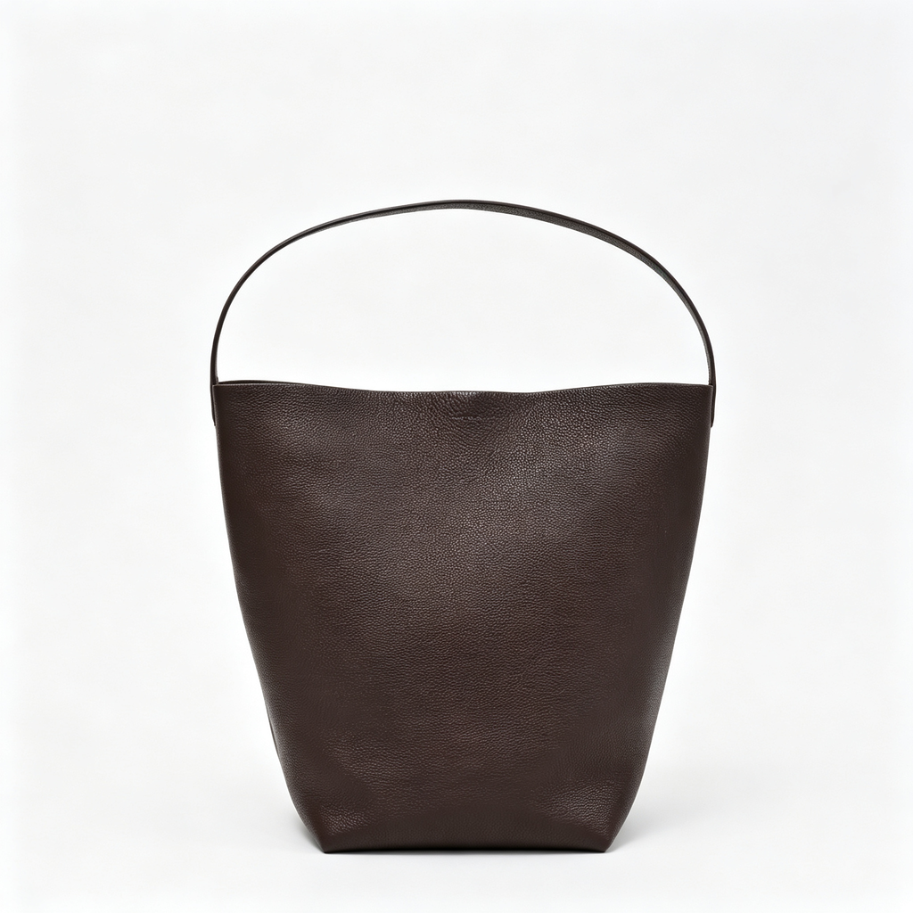 The Row N/S Park Large Tote Bag | 38cm Grained Calfskin Leather Bucket Bag | Espresso/Dark Brown