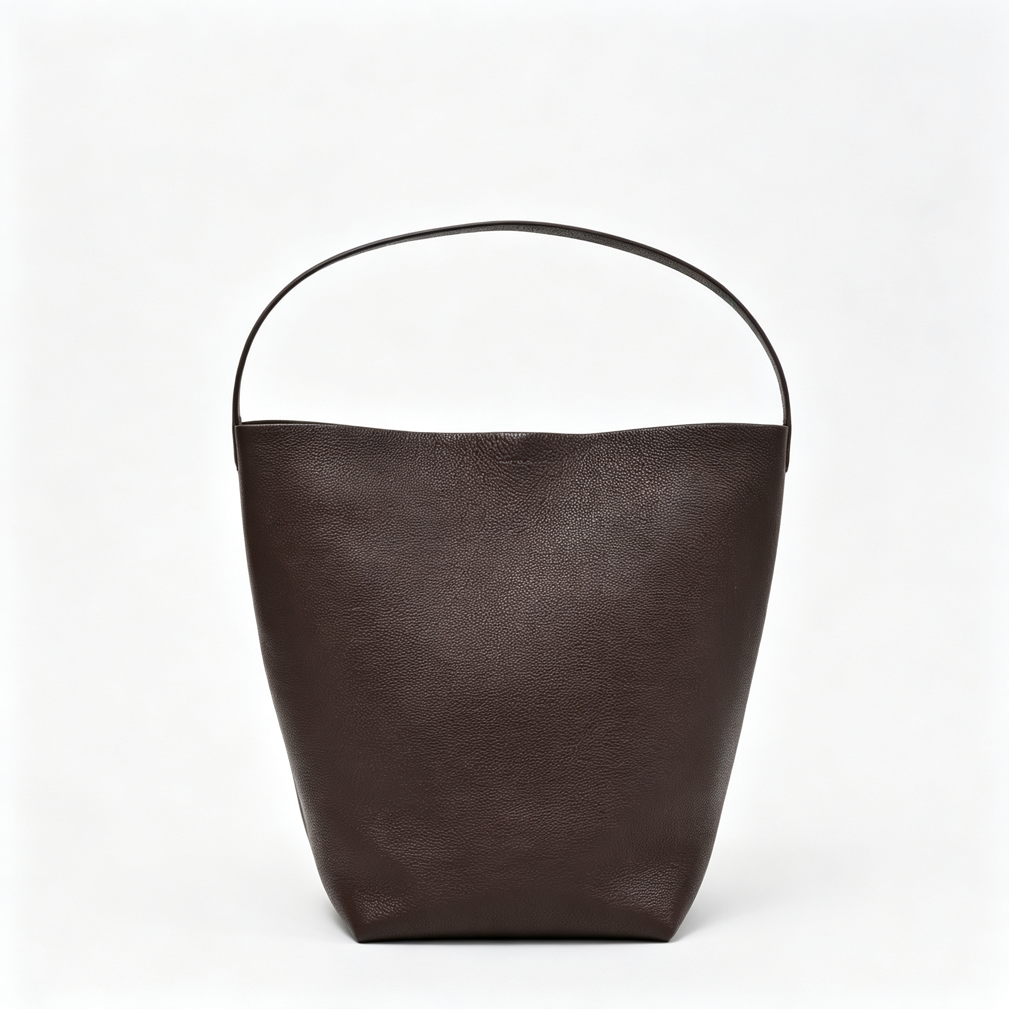 The Row N/S Park Large Tote Bag | 38cm Grained Calfskin Leather Bucket Bag | Espresso/Dark Brown
