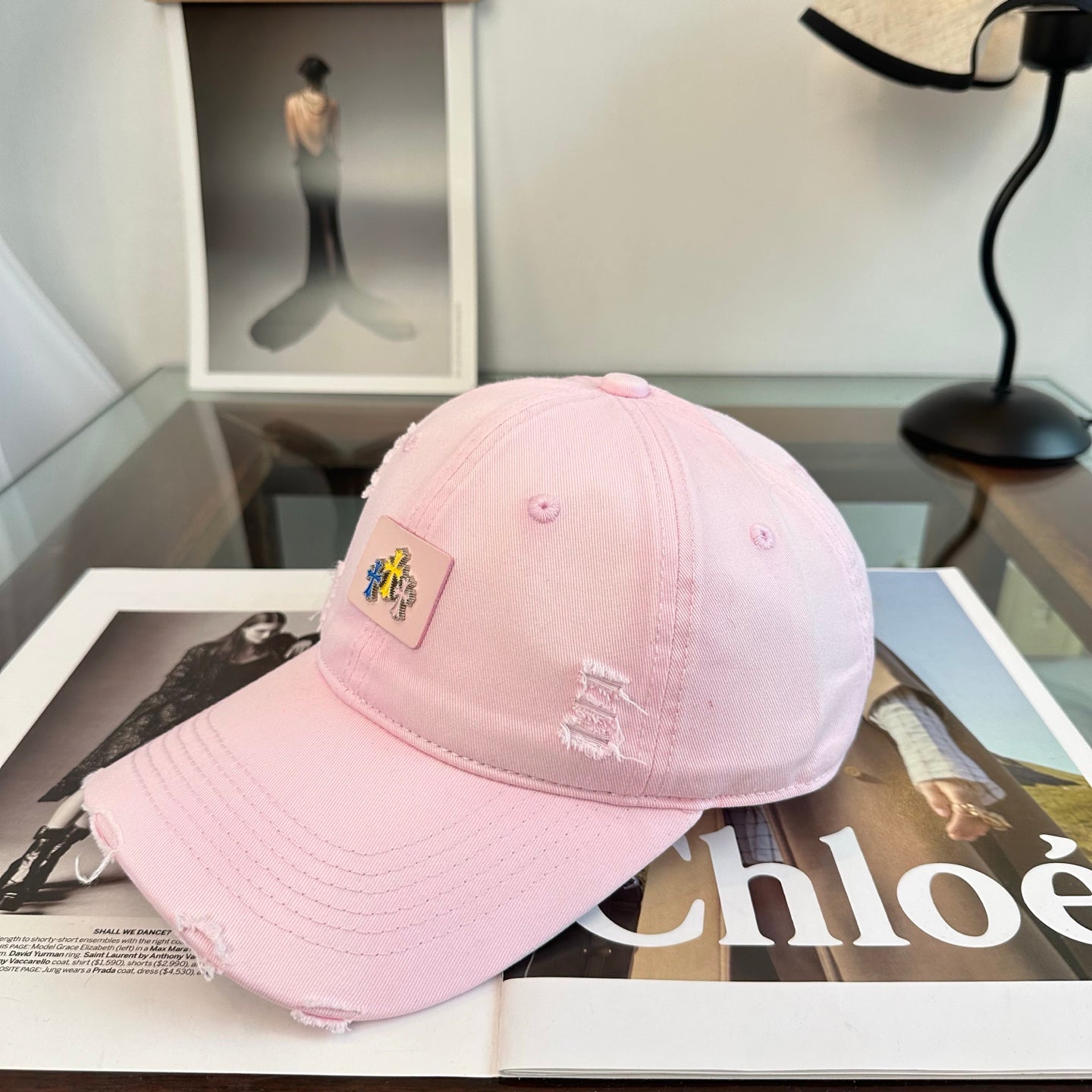 Chrome Hearts Pink Distressed Ripped Baseball Cap