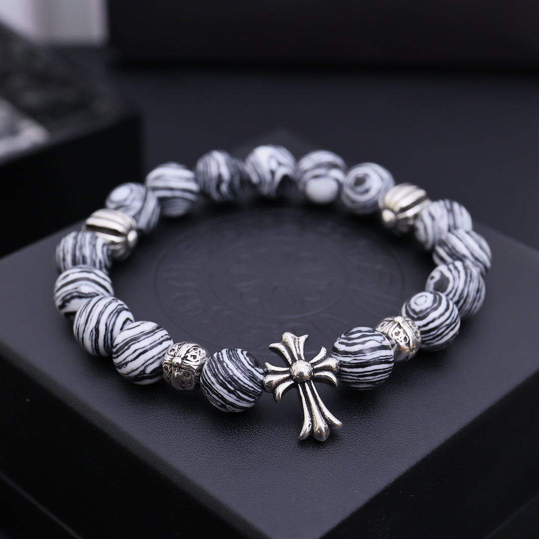 Chrome Hearts Black Onyx Beaded Bracelet