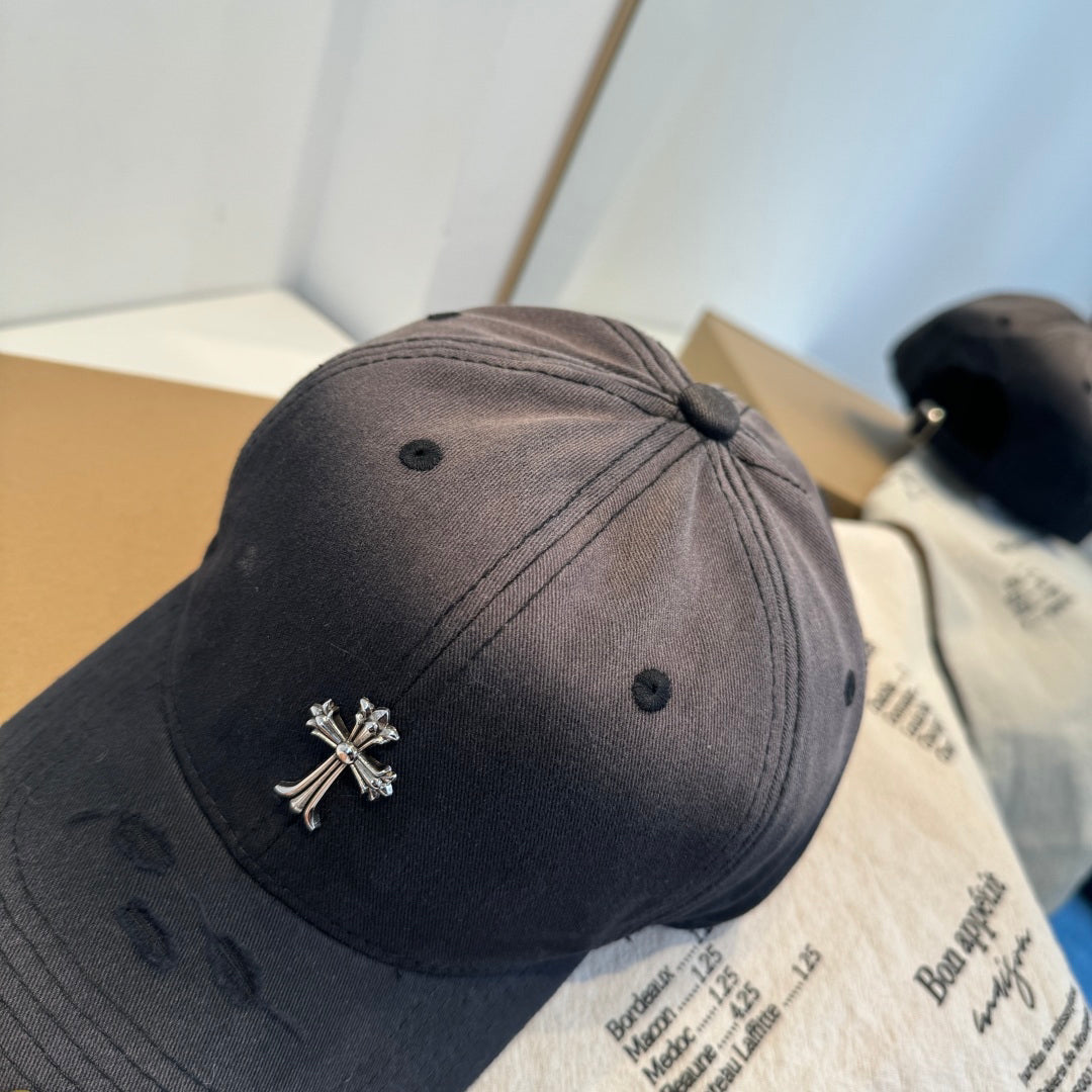 Chrome Hearts Black Washed, Distressed Baseball Cap