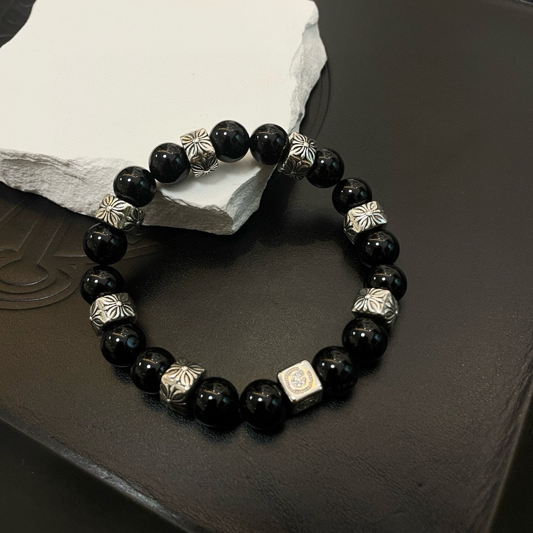 Chrome Hearts Black Onyx Beaded Bracelet