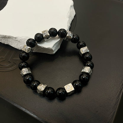 Chrome Hearts Black Onyx Beaded Bracelet