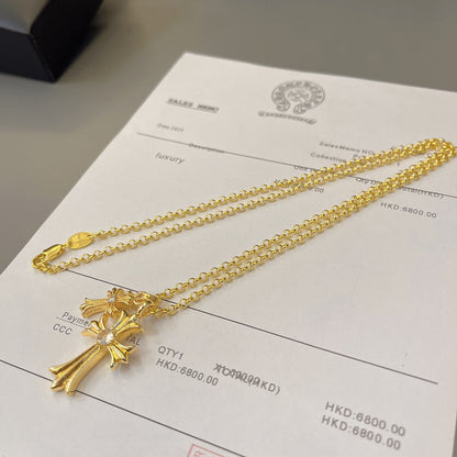 Chrome Hearts 22K Gold Double Cross Necklace