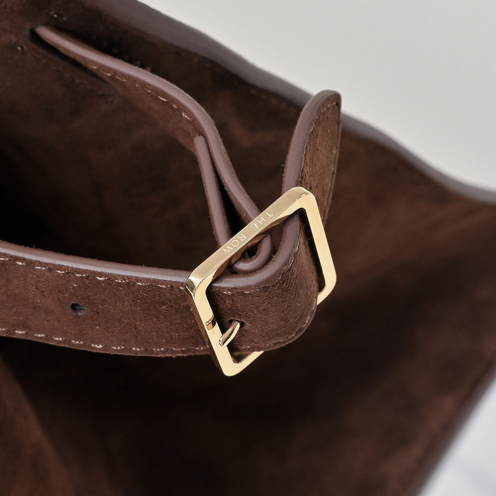 The Row Margaux 17 Large Suede Bag | 38.5cm Suede Leather Top Handle Tote | Dark Chocolate Margaux Handbag