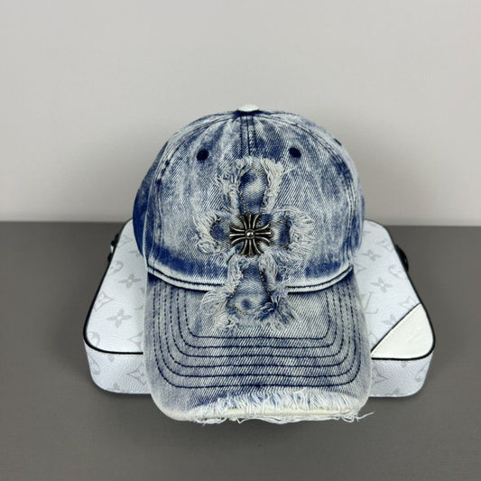 Chrome Hearts Washed, Distressed Denim Baseball Cap