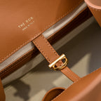The Row Soft Margaux 15 Smooth Leather Tote Bag | Classic Caramel Commuter Handbag with Detachable Strap | Women's Luxury Shoulder Bag