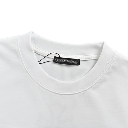 Chrome Hearts Gothic Font Scroll Print White Cotton T-Shirt | Streetwear Short Sleeve Tee