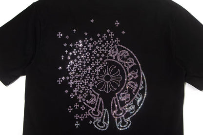 Chrome Hearts Crystal Horseshoe Logo Black Oversized T-Shirt | Rhinestone Streetwear Tee