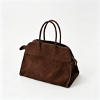 The Row Margaux 17 Large Suede Bag | 38.5cm Suede Leather Top Handle Tote | Dark Chocolate Margaux Handbag