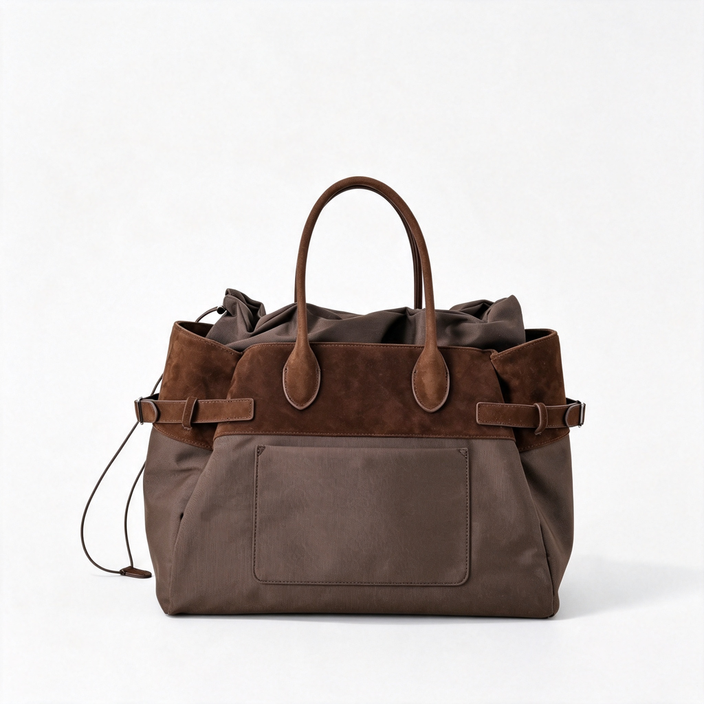 The Row Margaux 17 Inside Out Tote – Nylon & Suede Leather Large Capacity Handbag,