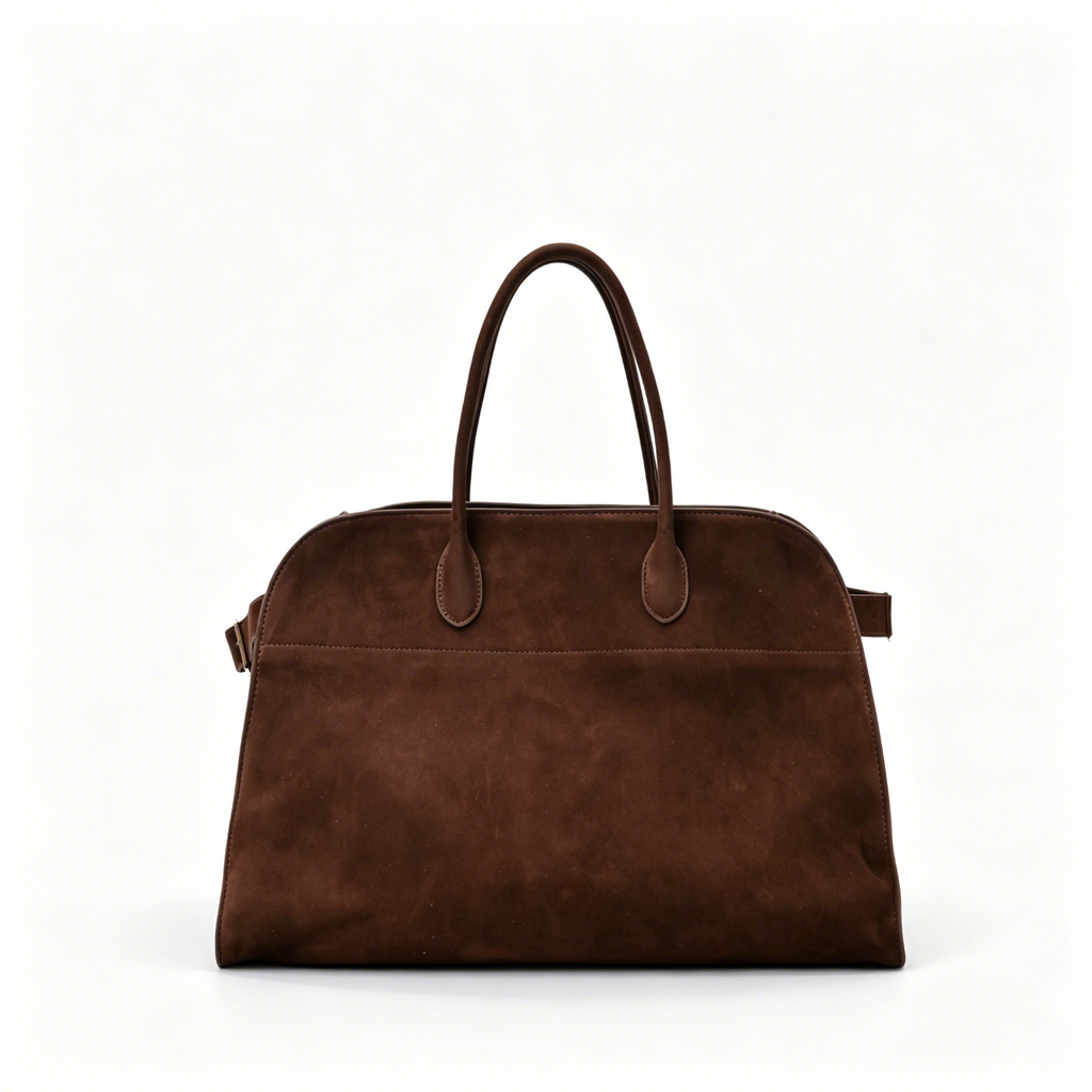 The Row Margaux 17 Large Suede Bag | 43cm Suede Leather Top Handle Tote | Dark Brown/Espresso Margaux Handbag