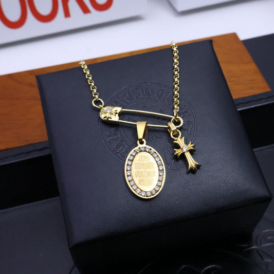 Chrome Hearts Gold Pin Cross Necklace