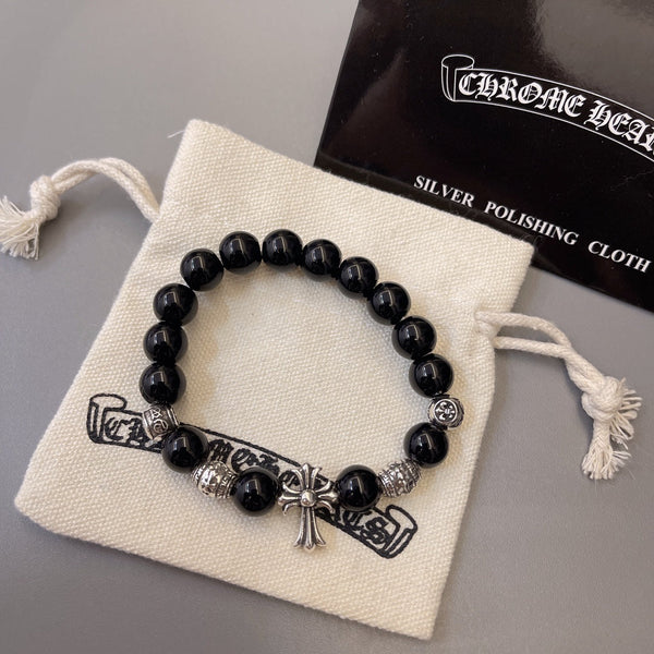 Chrome Hearts Obsidian Cross Beaded Bracelet