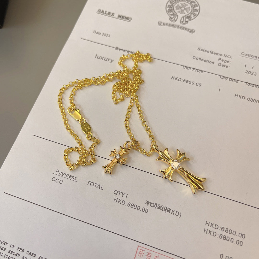 Chrome Hearts 22K Gold Double Cross Necklace