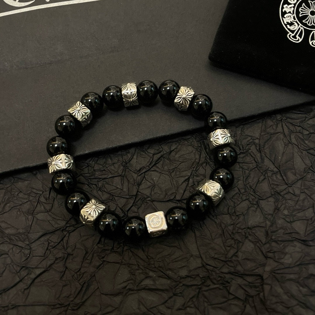 Chrome Hearts Black Onyx Beaded Bracelet