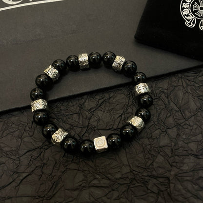 Chrome Hearts Black Onyx Beaded Bracelet