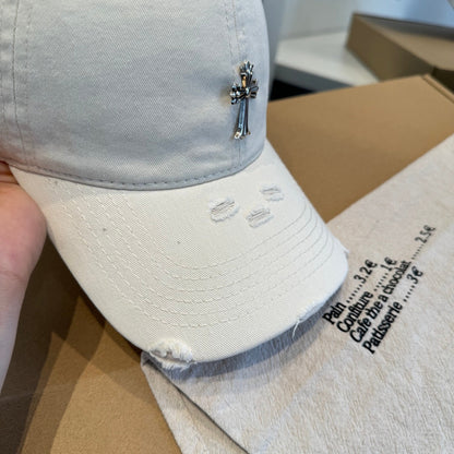 Chrome Hearts Cross Metal Badge Distressed Baseball Cap