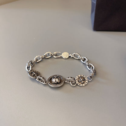 Chrome Hearts 925 Silver Round-Tag Beaded Bracelet
