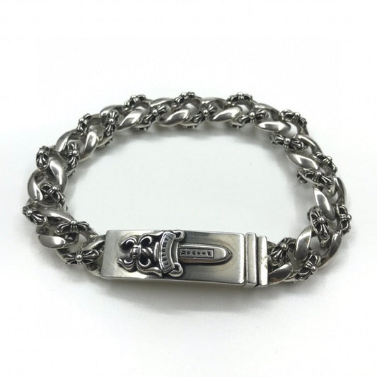 Chrome Hearts 925 Silver Sword and Fleur-de-Lis Bracelet