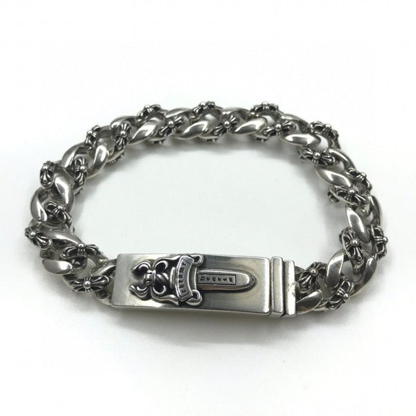 Chrome Hearts 925 Silver Sword and Fleur-de-Lis Bracelet