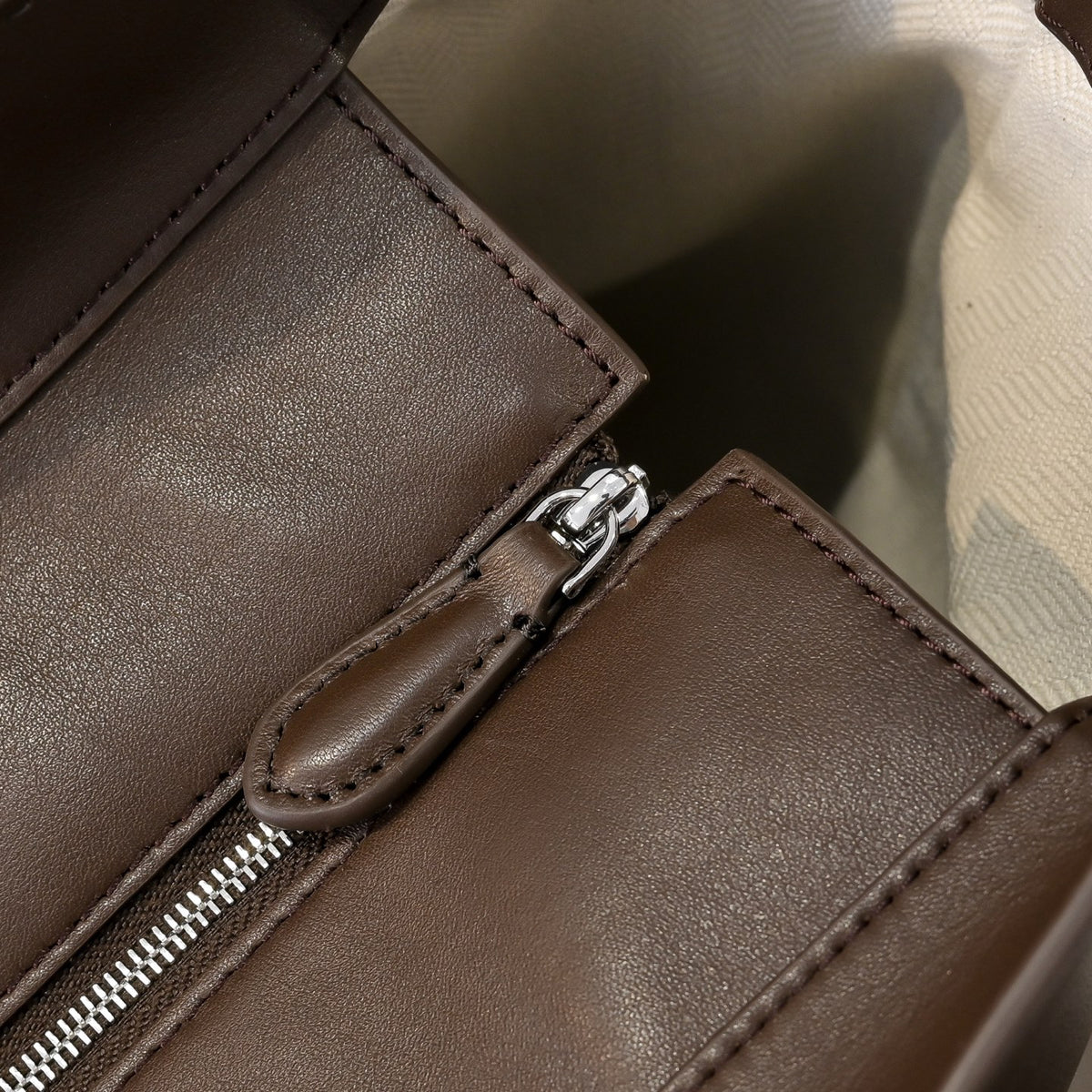The Row Marlo 12 Leather Tote Bag | 43cm Smooth Calfskin Large Handbag | Dark Brown Structured Commuter Tote