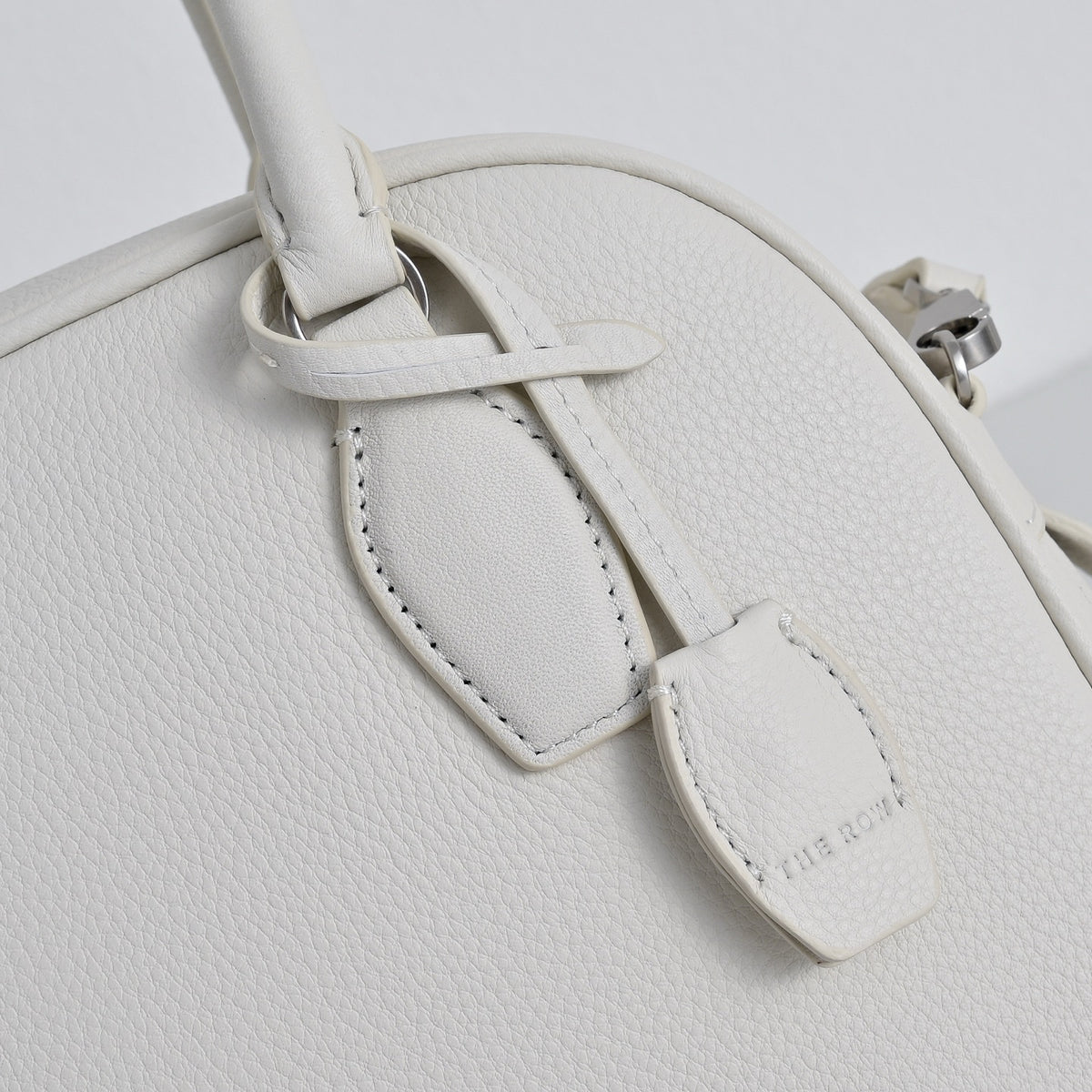 The Row India 10 Small Grained Leather Bag | 24cm Chalk White Bowling/Doctor Bag | Silver Hardware Top Handle Tote