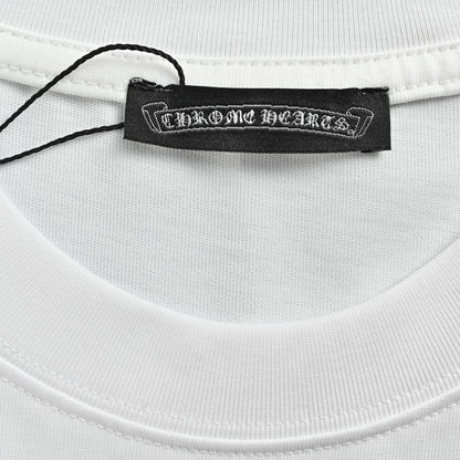 Chrome Hearts Gothic Font Scroll Print White Cotton T-Shirt | Streetwear Short Sleeve Tee
