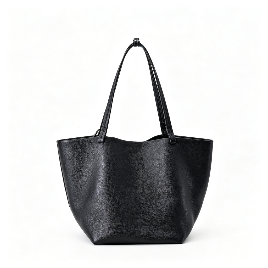 The Row Park Large Tote Bag | 50cm Pebbled Leather Tote | Black Minimalist Handbag