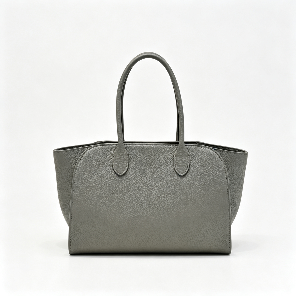 The Row Margaux 10 Satchel Bag | 30cm Pebbled Caviar Leather Tote | Taupe Structured Handbag