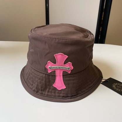 Chrome Hearts Brown and Pink Cross-Patch Bucket Hat