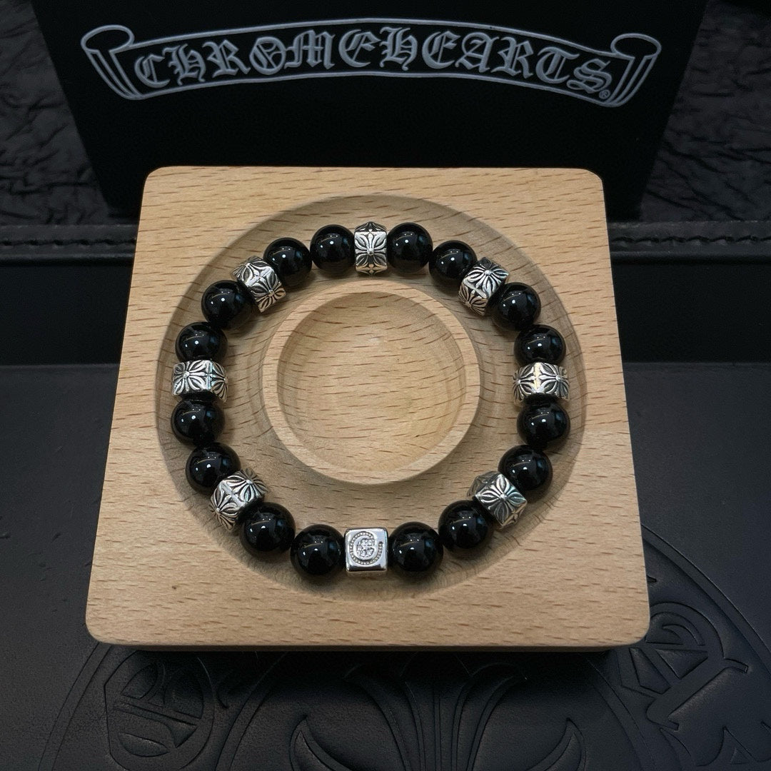 Chrome Hearts Black Onyx Beaded Bracelet