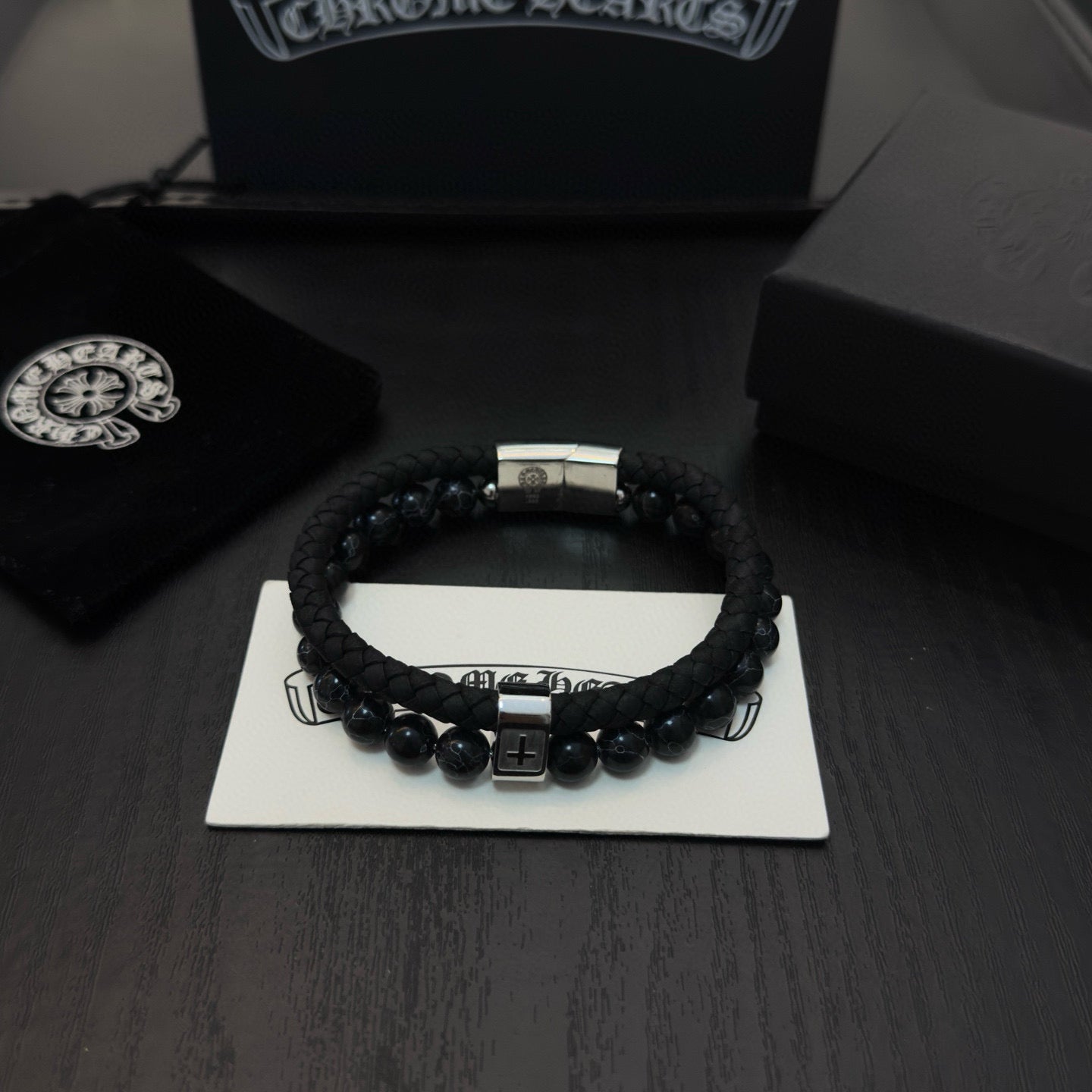 Chrome Hearts Black Onyx Beaded Bracelet
