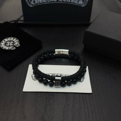Chrome Hearts Black Onyx Beaded Bracelet