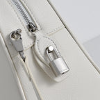 The Row India 10 Small Grained Leather Bag | 24cm Chalk White Bowling/Doctor Bag | Silver Hardware Top Handle Tote