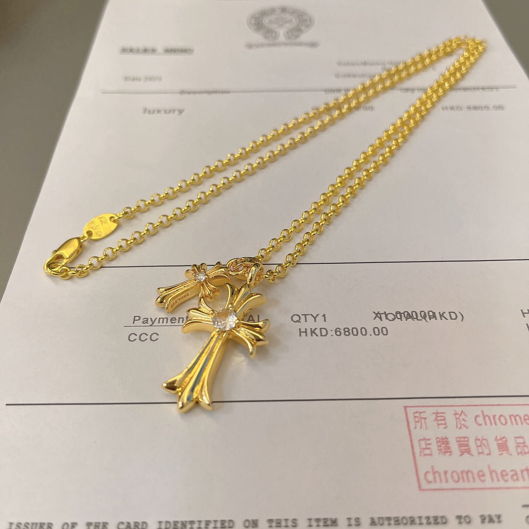 Chrome Hearts 22K Gold Double Cross Necklace