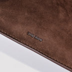 The Row Margaux 17 Large Suede Bag | 38.5cm Suede Leather Top Handle Tote | Dark Chocolate Margaux Handbag