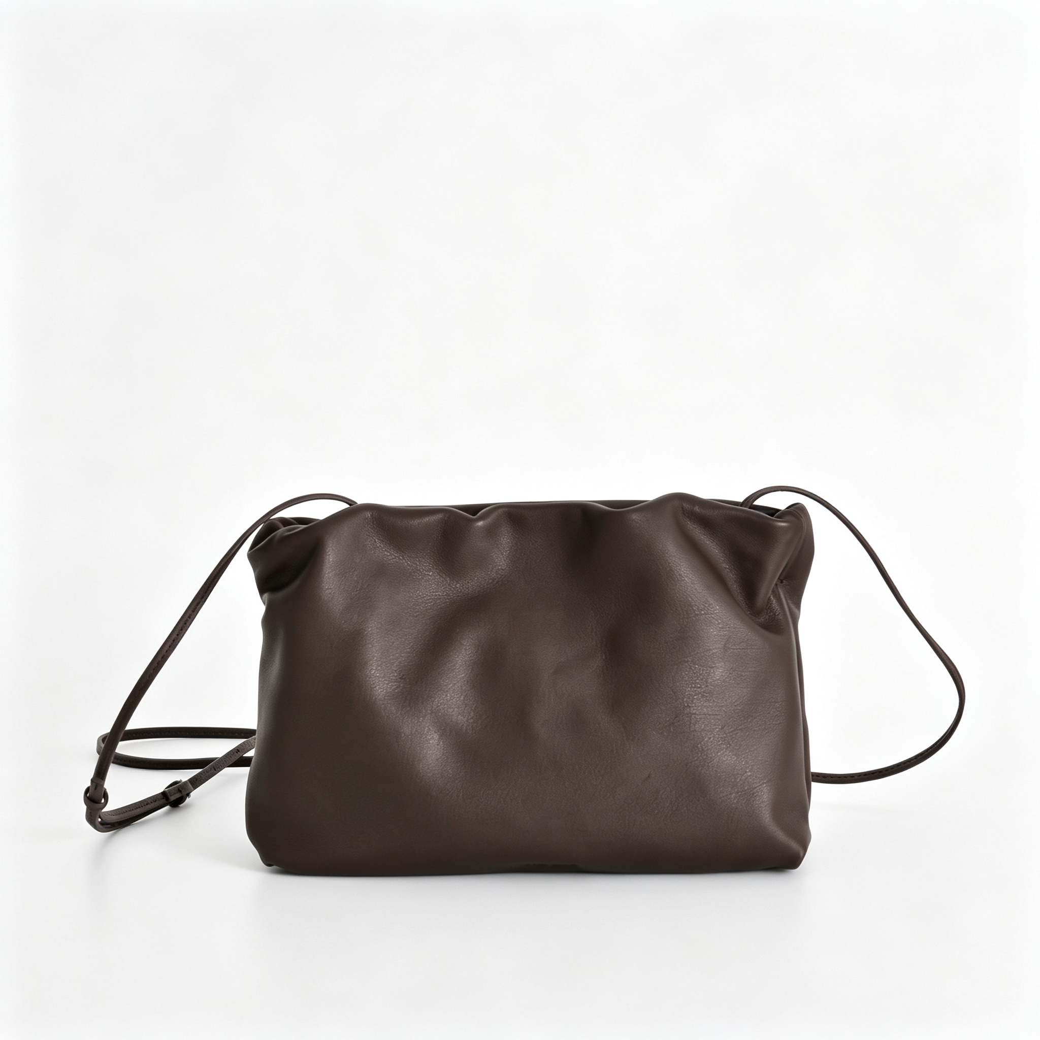 The Row Bourse Small Grained Leather Bag | 23cm Drawstring Dumpling Bag | Cream Pebbled Calfskin Crossbody