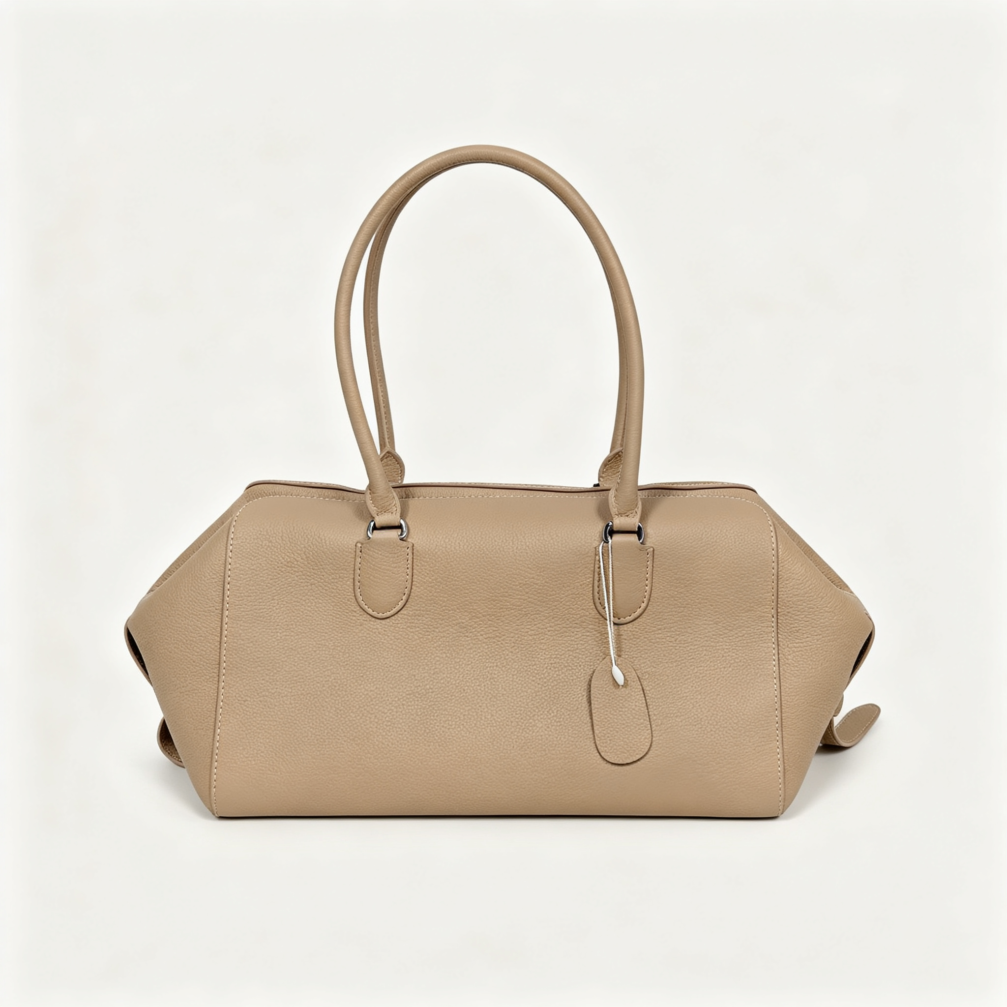 The Row EW Bowling Leather Handbag | 40cm Pebbled Leather Shoulder Bag | Taupe Commuter Tote
