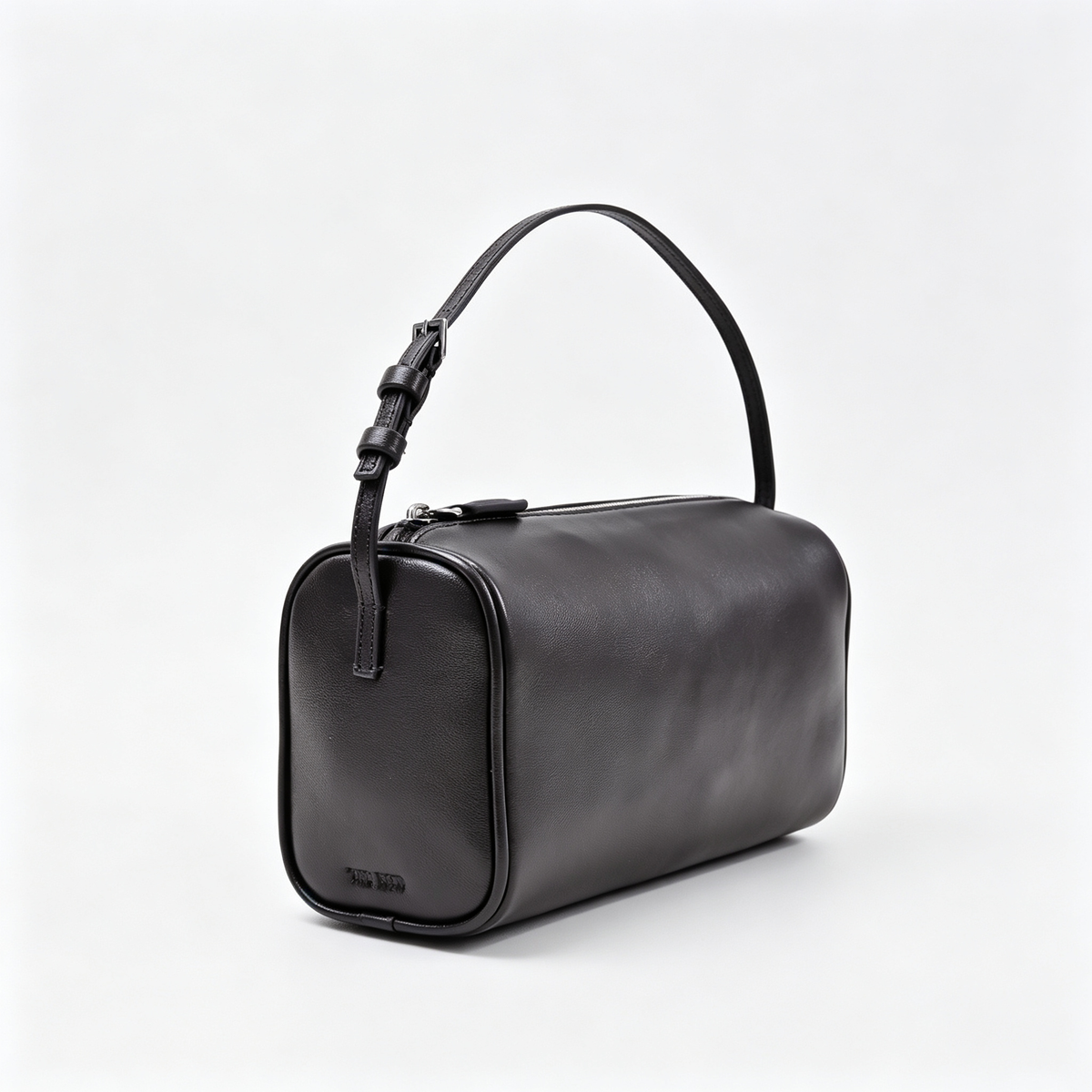 The Row Edith Barrel Bag | Small Grained Calf Leather Cylinder Bag | Black Shoulder Bag